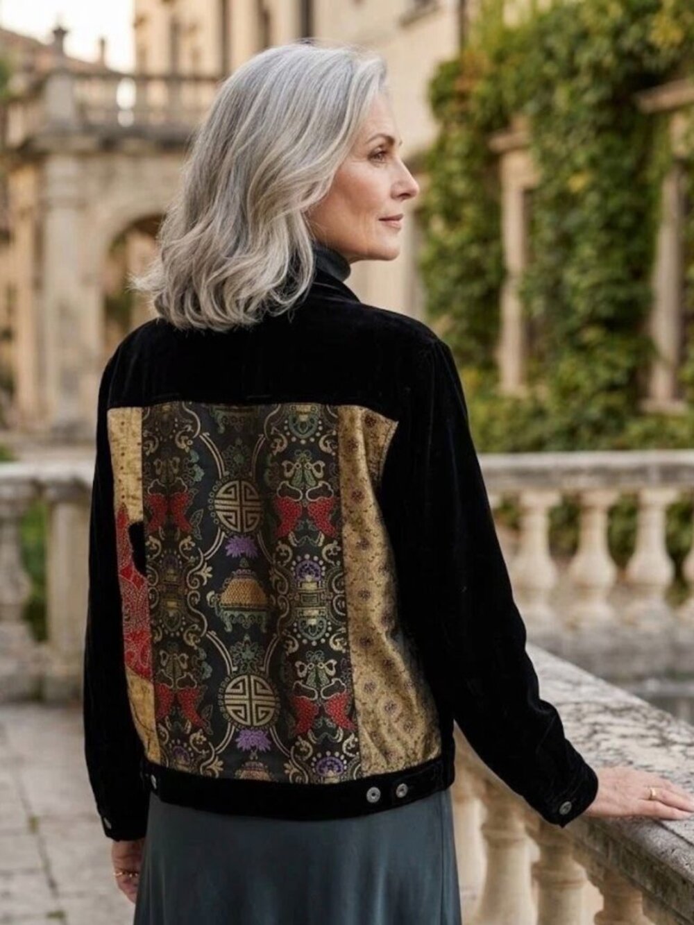 Chico's Design Jacket Asian Velvet Brocade Tapestry Size 2 Large